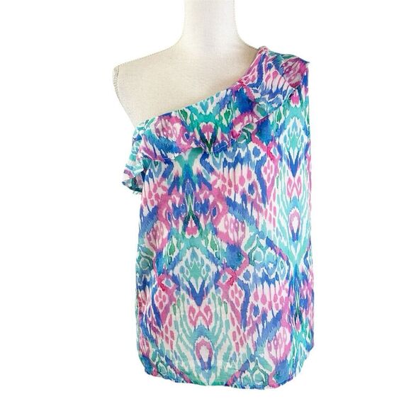 NWT Oliphant Womens One Shoulder Blouse Size Medium Ruffle Neck Beach Resort - Picture 1 of 7